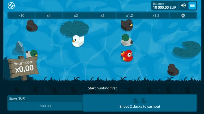 Exploding Ducks – Spielbildschirm mit Enten auf dem Wasser